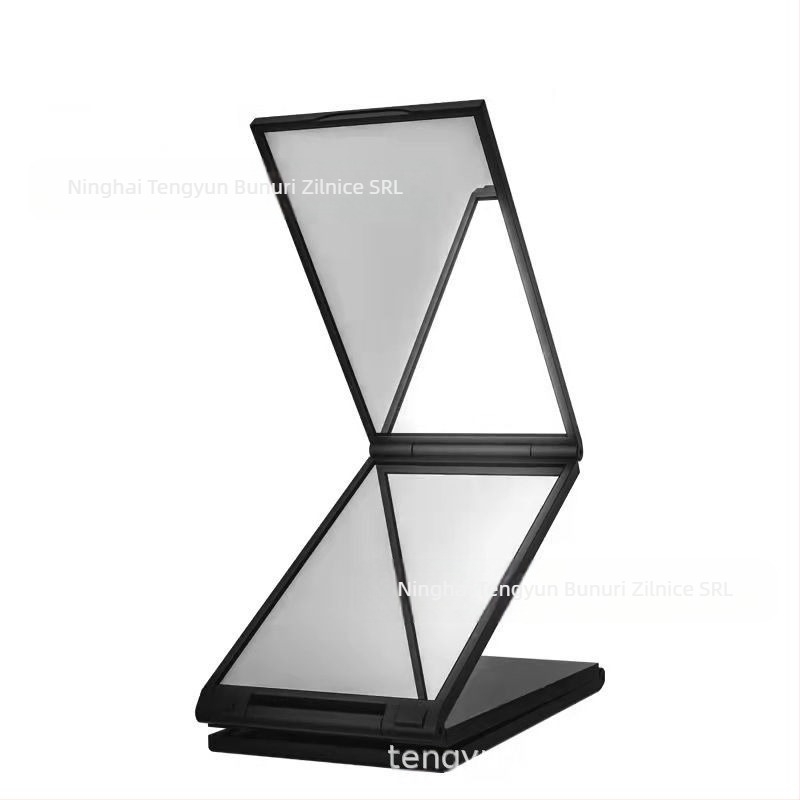 Oglindă pliabilă cu patru fețe pentru vizualizarea părții din spate a capului și tunsoare pe cont propriu; ramă ABS; imprimare logo disponibilă; personalizabil.