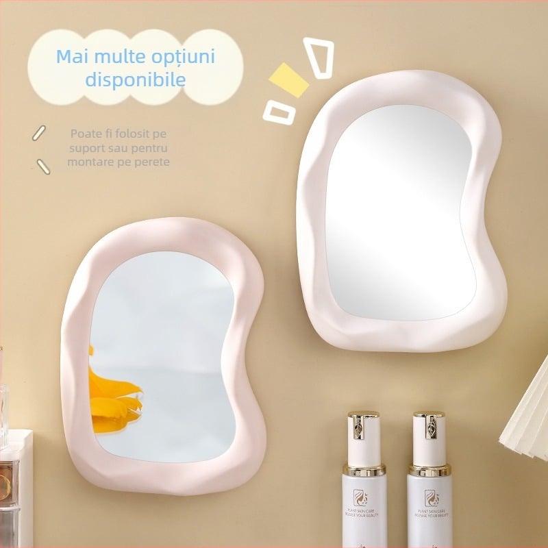 Oglindă de makeup desktop cu design în formă de nor, oglindă HD, cadru din plastic, oglindă argintie