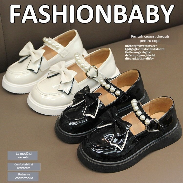 Pantofi din piele pentru fetițe – partea superioară din piele naturală, talpă din cauciuc, respirabili, anti-alunecare, stil britanic