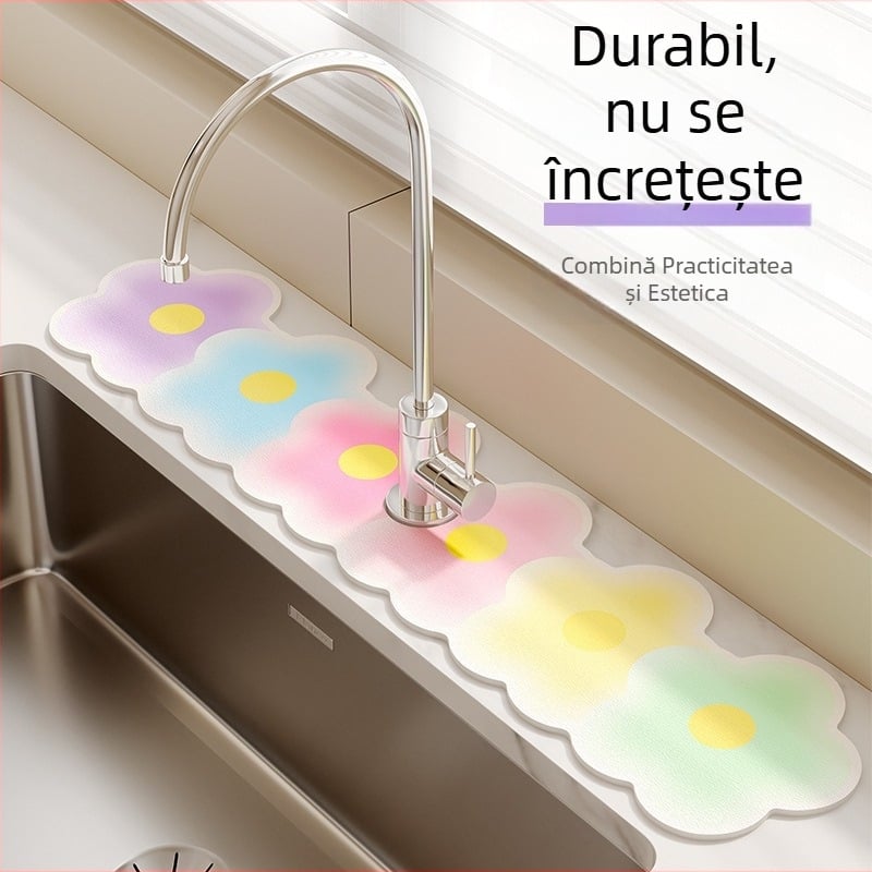 Naisi covoraș absorbant pentru chiuvetă, margine îngustă, covor de drenaj bucătărie și suport pentru baie, cu model floral, PVC