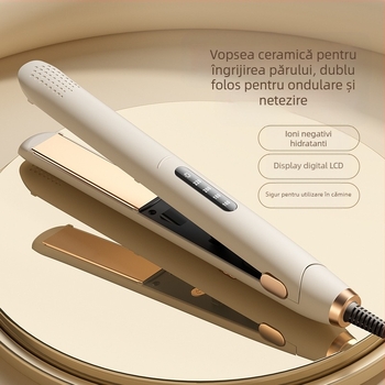 Ondulator ceramic cu funcție dublă pentru curling și netezire cu afișaj LCD, reglaj în mai multe trepte al temperaturii, 35W, 220V