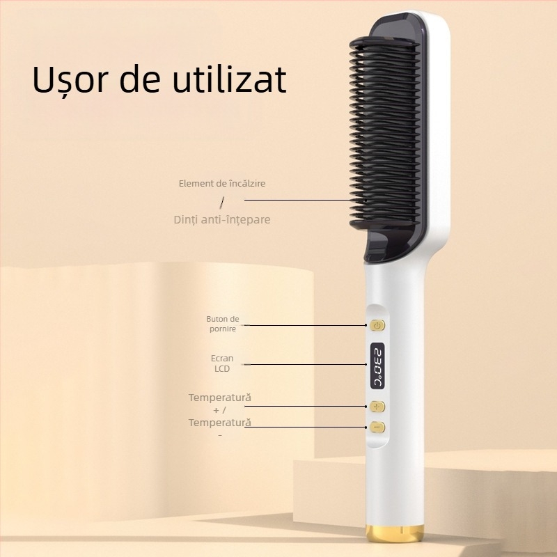 Perie electrică pentru netezire și îndreptare a părului, cu acoperire ceramică – diametrul 16–20 mm, 6 setări de temperatură, 45 W, 110–240 V, pentru păr ud și uscat