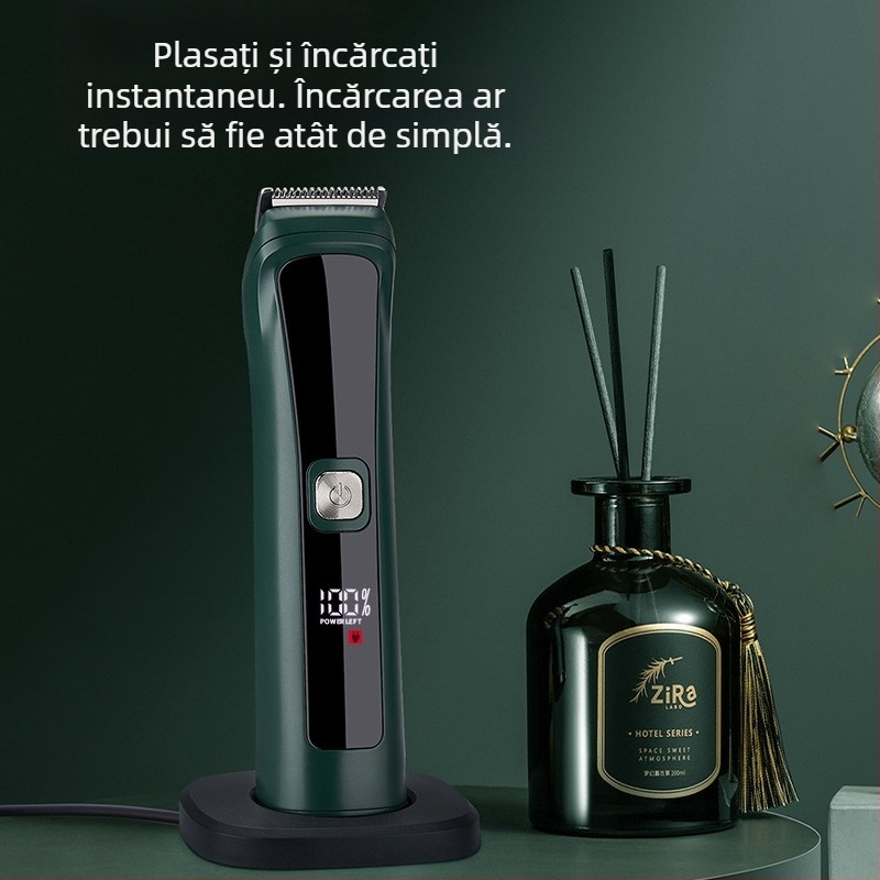 Aparat de tuns electric cu afișaj LCD, reîncărcabil, impermeabil, motor cu perii, lamă din oțel inoxidabil