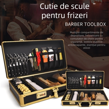 Gold tool box – Cutie din aliaj de aluminiu pentru unelte de coafare, cu lacăt cu combinație, set profesional de unelte pentru frizerie