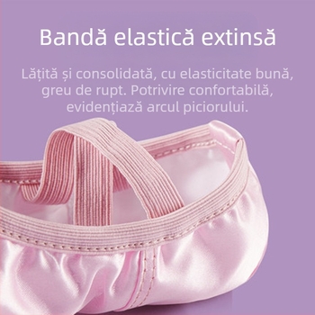 Pantofi balet pentru copii, Iron Arrow, partea superioară din mătase, talpă din piele de vițel, grosime obișnuită