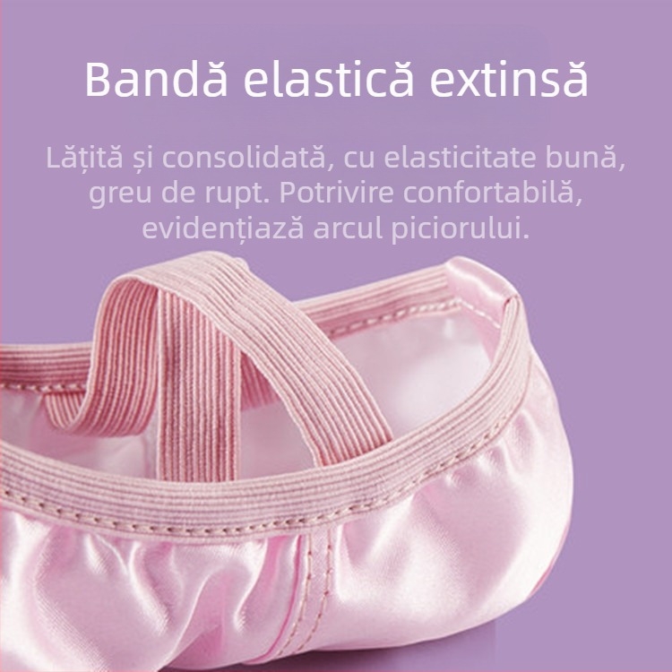 Pantofi balet pentru copii, Iron Arrow, partea superioară din mătase, talpă din piele de vițel, grosime obișnuită