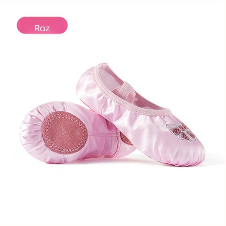 Pantofi balet pentru copii, Iron Arrow, partea superioară din mătase, talpă din piele de vițel, grosime obișnuită