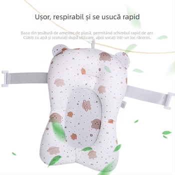 Covoraș de baie pentru bebeluși cu plasă de tip cadru; material: țesătură elastică cu patru direcții + plasă + umplutură poliester + cârlig PE; potrivit pentru ședere și întindere