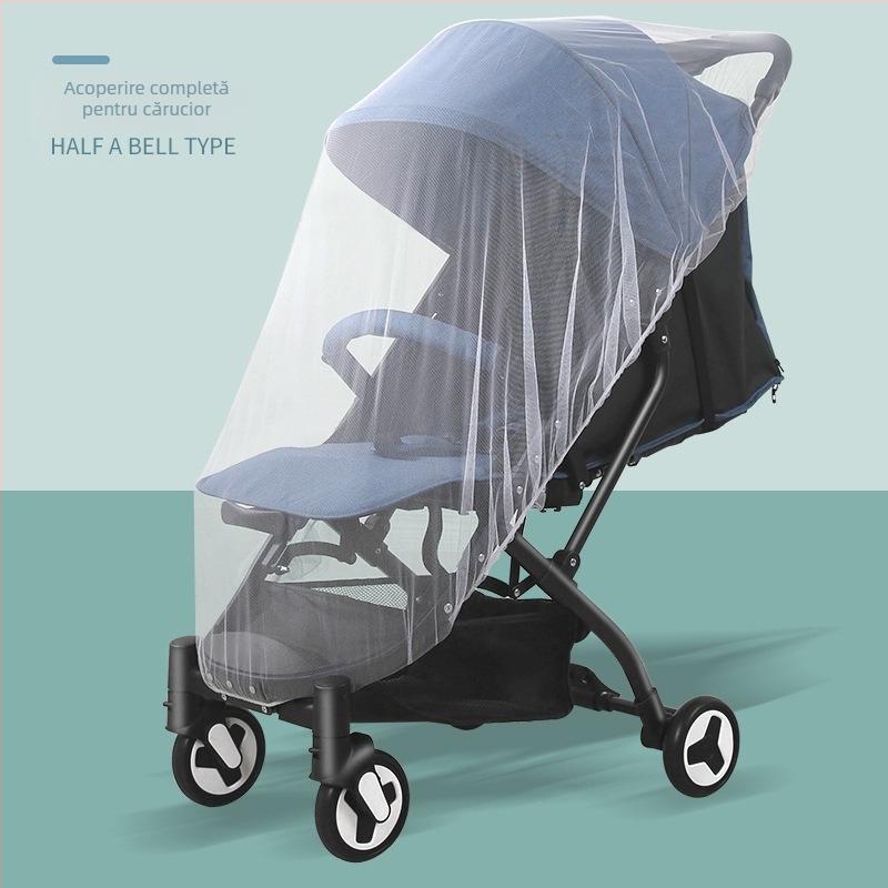 Plasă de protecție pentru cărucior, acoperire completă, universală, plasă respirabilă; ușă simplă; cadru din plastic; pentru 0–6 ani; personalizare disponibilă; protecție anti-țânțari, vânt, cădere.