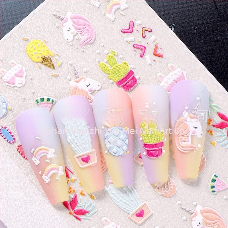 Adezivi pentru unghii – design Halloween 5D relief cu motive tort, gogoși și cactus – SWEET TREND OEM, pentru femei, în stil IN STYLE