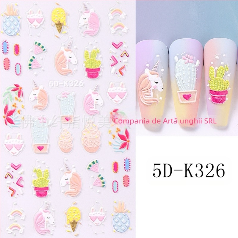 Adezivi pentru unghii – design Halloween 5D relief cu motive tort, gogoși și cactus – SWEET TREND OEM, pentru femei, în stil IN STYLE