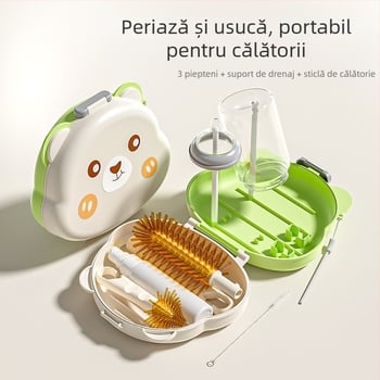 Youbeidi Set perii pentru sticle de bebeluși din silicon – compact pentru călătorii, cu perie pentru tetină
