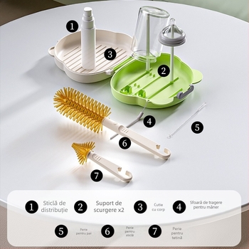 Youbeidi Set perii pentru sticle de bebeluși din silicon – compact pentru călătorii, cu perie pentru tetină