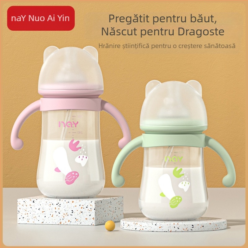 Biberon pentru bebeluși cu mâner, gât lat, formă de dovleac, logo imprimat, pachet de 72