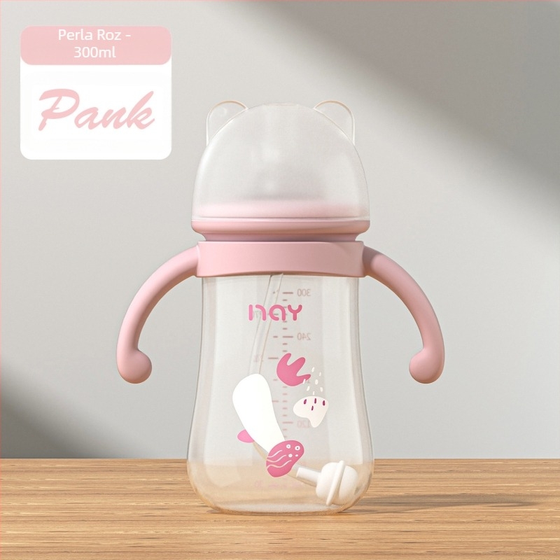 Biberon pentru bebeluși cu mâner, gât lat, formă de dovleac, logo imprimat, pachet de 72