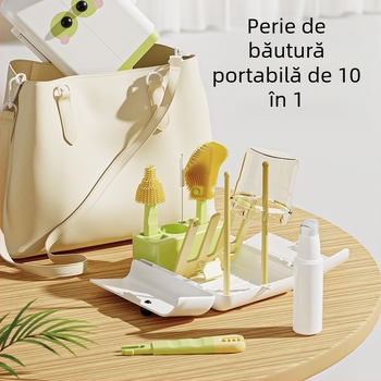 Set de perițe pentru sticle pentru copii, portabil, cu două fețe, pliabil – peri de curățare multifuncționale pentru pahare, perie din silicon și cutie de depozitare