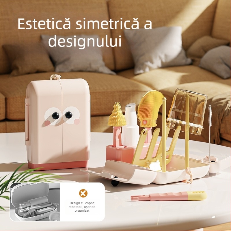 Set de perițe pentru sticle pentru copii, portabil, cu două fețe, pliabil – peri de curățare multifuncționale pentru pahare, perie din silicon și cutie de depozitare