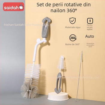 SAIDAH Perie rotativă pentru biberon, cu peri din nylon — potrivită pentru biberon, sticle de apă și căni
