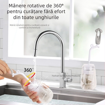 SAIDAH Perie rotativă pentru biberon, cu peri din nylon — potrivită pentru biberon, sticle de apă și căni