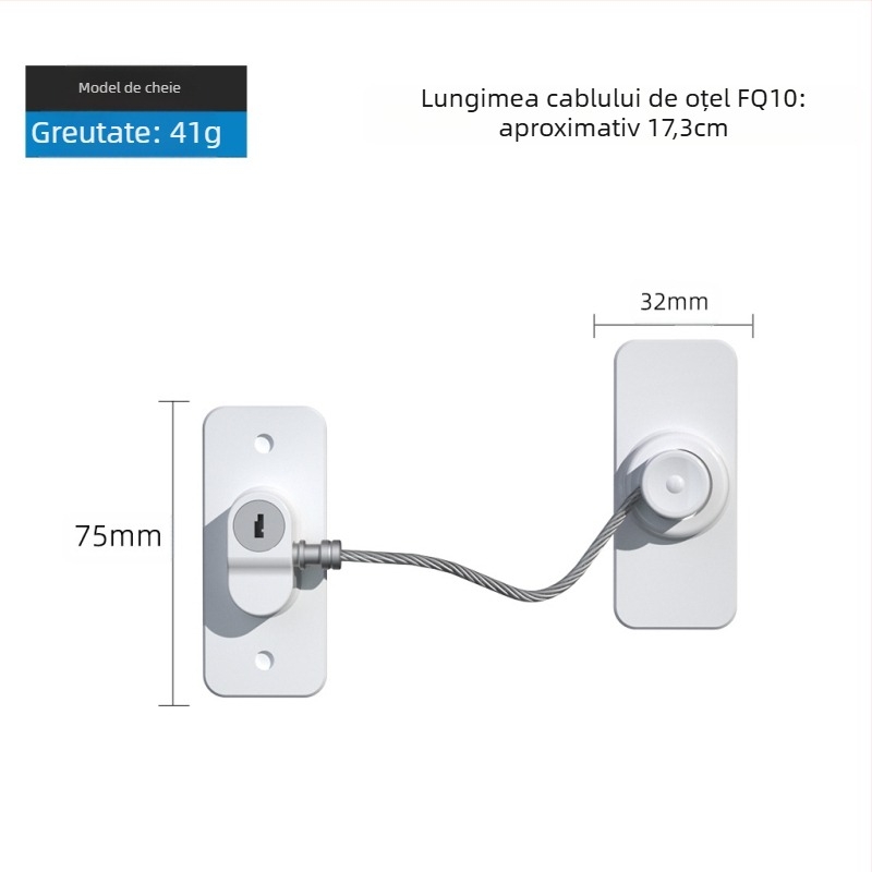 Încuietoare de siguranță FQ8A – ABS + sârmă din oțel inoxidabilă, pentru frigider, fereastră, dulap și sertar