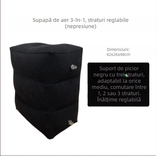 Covoraș gonflabil pentru picioare cu PVC flock, design cu trei straturi, grosime 0.25 mm, suport de picioare portabil pentru călătorii HX0232