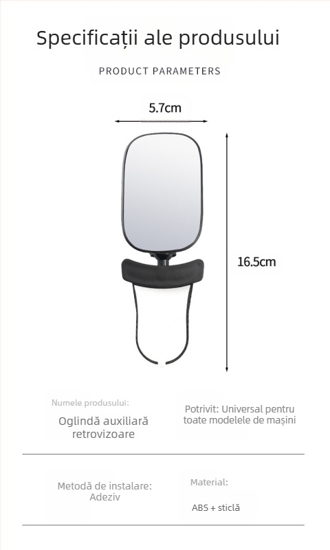 Oglindă interioară pentru mașină, rotire la 360°, reglabilă; oglindă de observare a bebelușului, pentru vehicule cu patru roți