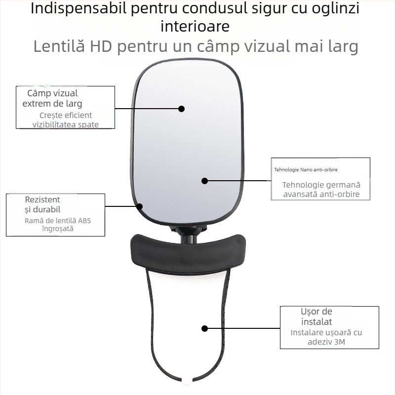 Oglindă interioară pentru mașină, rotire la 360°, reglabilă; oglindă de observare a bebelușului, pentru vehicule cu patru roți