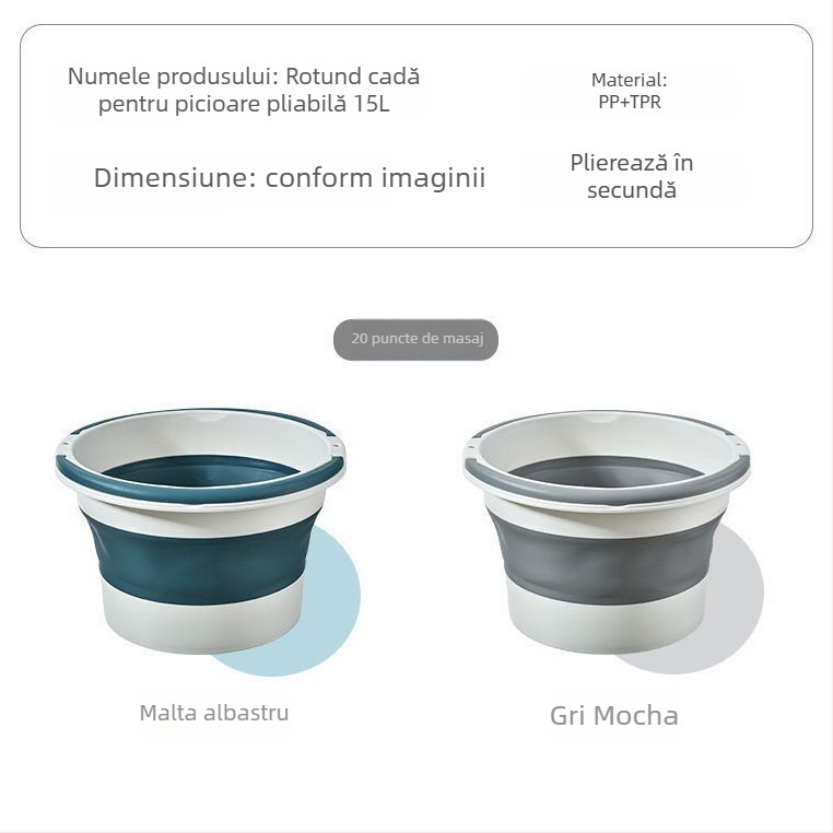 Vas pliabil pentru baie la picioare cu funcție de masaj - bazin portabil din plastic (PP+TPR)