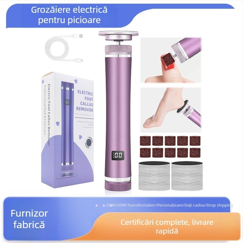 Aparat electric de pedicură portabil, cu afișaj, reîncărcabil; exfoliază pielea moartă și elimină calusurile