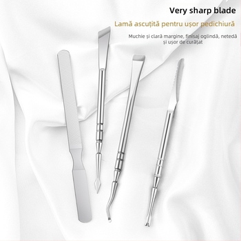 Cuțit de pedichiură din oțel inoxidabil cu furculiță exfoliantă pentru calusuri, piatră abrazivă pătrată, cutie cu 300 buc