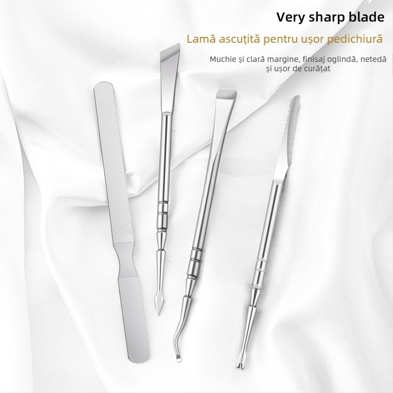 Cuțit de pedichiură din oțel inoxidabil cu furculiță exfoliantă pentru calusuri, piatră abrazivă pătrată, cutie cu 300 buc
