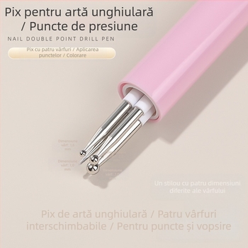 Pix de gaurit pentru unghii 4 în 1, cu mărgele și ornamente din diamante, unealtă rotativă, mâner din plastic