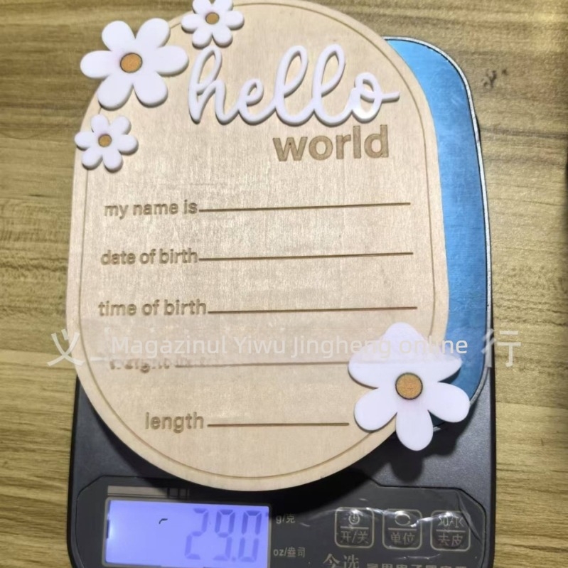 Hello World Semn de naștere din lemn — ornament pastoral, din lemn de plop