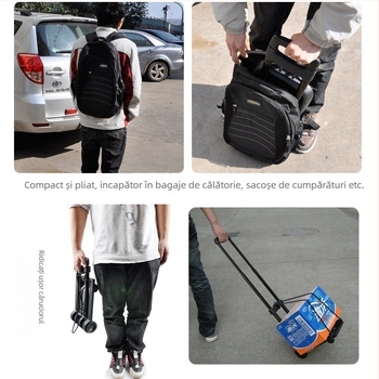 Cărucior pliabil cu două roți, construcție din polipropilenă și tijă metalică; pachet de 10; capacitate maximă 30 kg