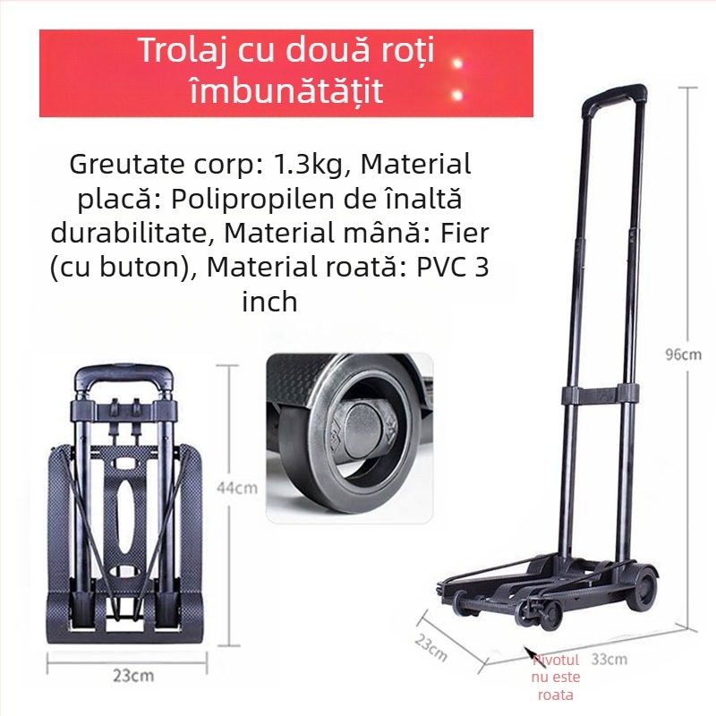 Cărucior pliabil cu două roți, construcție din polipropilenă și tijă metalică; pachet de 10; capacitate maximă 30 kg