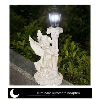 Lampă solară cu înger, coloană romană pentru grădină — din rășină, stil modern și minimalist, Material: rășină, Brand: Seven-color incense