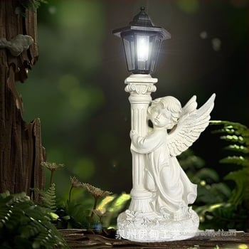 Lampă solară cu înger, coloană romană pentru grădină — din rășină, stil modern și minimalist, Material: rășină, Brand: Seven-color incense