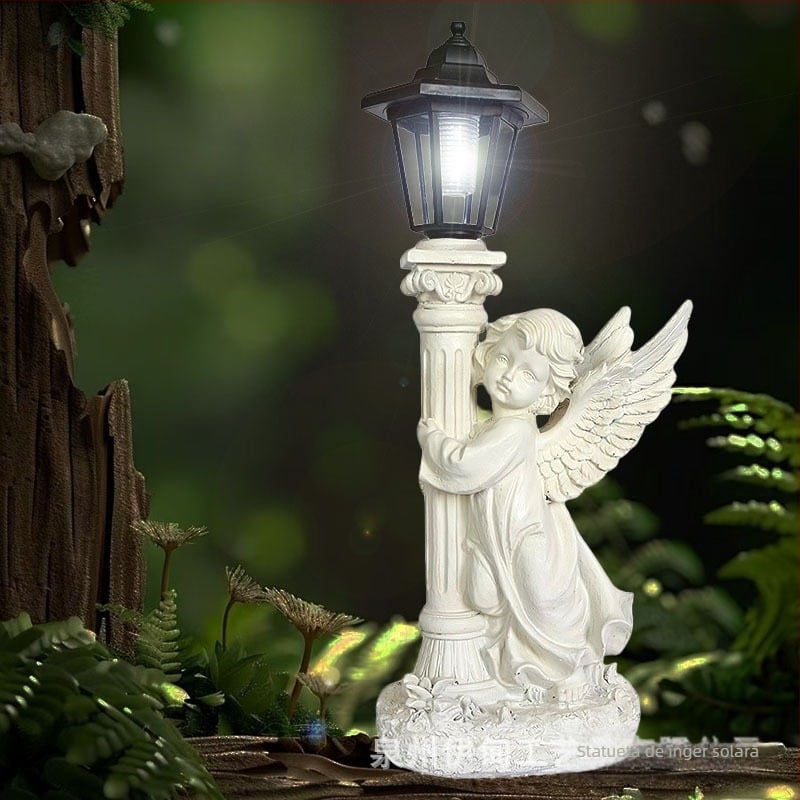Lampă solară cu înger, coloană romană pentru grădină — din rășină, stil modern și minimalist, Material: rășină, Brand: Seven-color incense