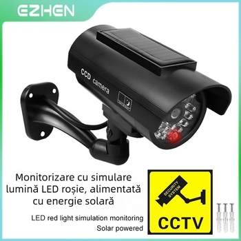 Cameră de supraveghere simulată, alimentată solar, impermeabilă, pentru interior și exterior (Tensiune alimentare: 3V, Material: ABS plastic, Greutate: 0.227 kg, Temperatură de operare: -5 până la 50°C)