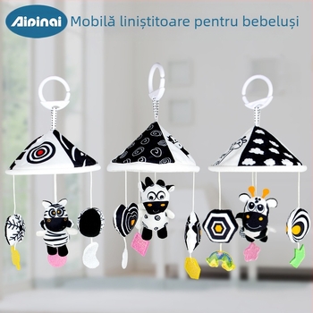 Aipinqi Jucărie de pluș pentru agățat, cu clopoțel, pentru cărucior și pătuț – design animal, pentru sugari 0–3 ani, stimulează vederea, auzul și coordonarea mână-ochi