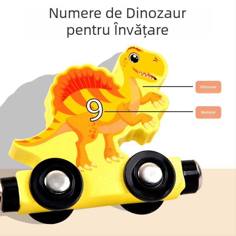Set din lemn magnetic cu tren și dinozauri pentru copii 3–6 ani – jucărie educativă