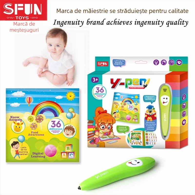 Stilou educativ de citire prin atingere pentru învățarea limbii engleze – funcții interactive: jocuri părinte-copil, recunoaștere vocală, muzică și sunete; material: plastic; alimentare: baterie uscată obișnuită; vârstă: 7–14 ani