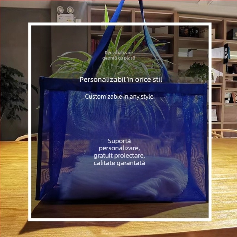 Geantă de cumpărături din plasă cu capacitate mare, mâner de mână, imprimare logo personalizabilă, metode de imprimare: transfer termic, serigrafie, offset, imprimare în relief