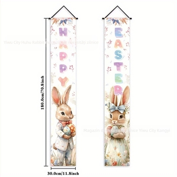 Banner de Paște pentru exterior cu iepuraș — Brand: Tiger tiger rabbit; Țesătură drapel: poliester; Material stâlpului de steag: plastic; Tipărire: imprimare digitală; Logo imprimat: Da