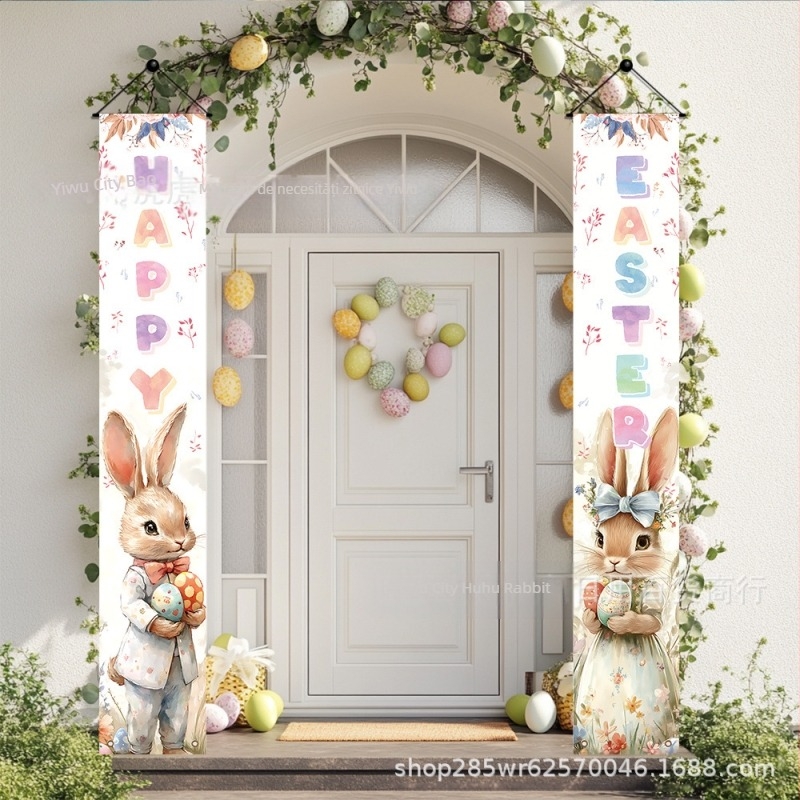 Banner de Paște pentru exterior cu iepuraș — Brand: Tiger tiger rabbit; Țesătură drapel: poliester; Material stâlpului de steag: plastic; Tipărire: imprimare digitală; Logo imprimat: Da