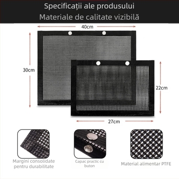 Sac de grătar din plasă, teflon, formă pătrată, antiaderent, rezistent la temperaturi înalte