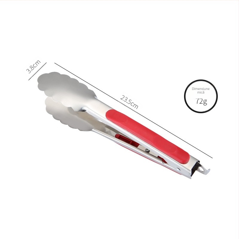Clip pentru alimente din oțel inoxidabil cu mâner roșu, antiaderent, rezistent la temperaturi înalte, clip multifuncțional de bucătărie pentru pâine și legume, dimensiuni 9, 12 sau 14 inch