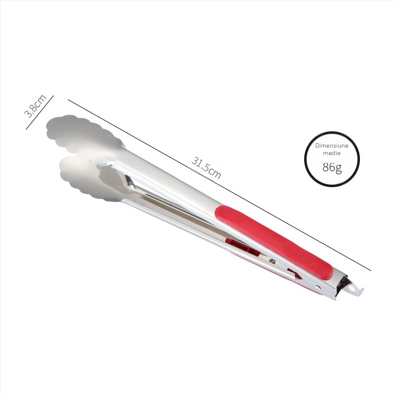 Clip pentru alimente din oțel inoxidabil cu mâner roșu, antiaderent, rezistent la temperaturi înalte, clip multifuncțional de bucătărie pentru pâine și legume, dimensiuni 9, 12 sau 14 inch