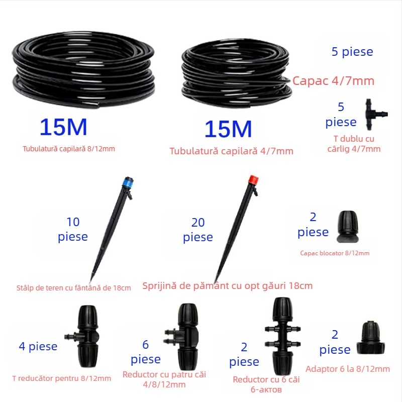 Kit de irigații prin picurare – DIY, PVC și ABS, capacitate 70L, irigare automată cu temporizator pentru grădină