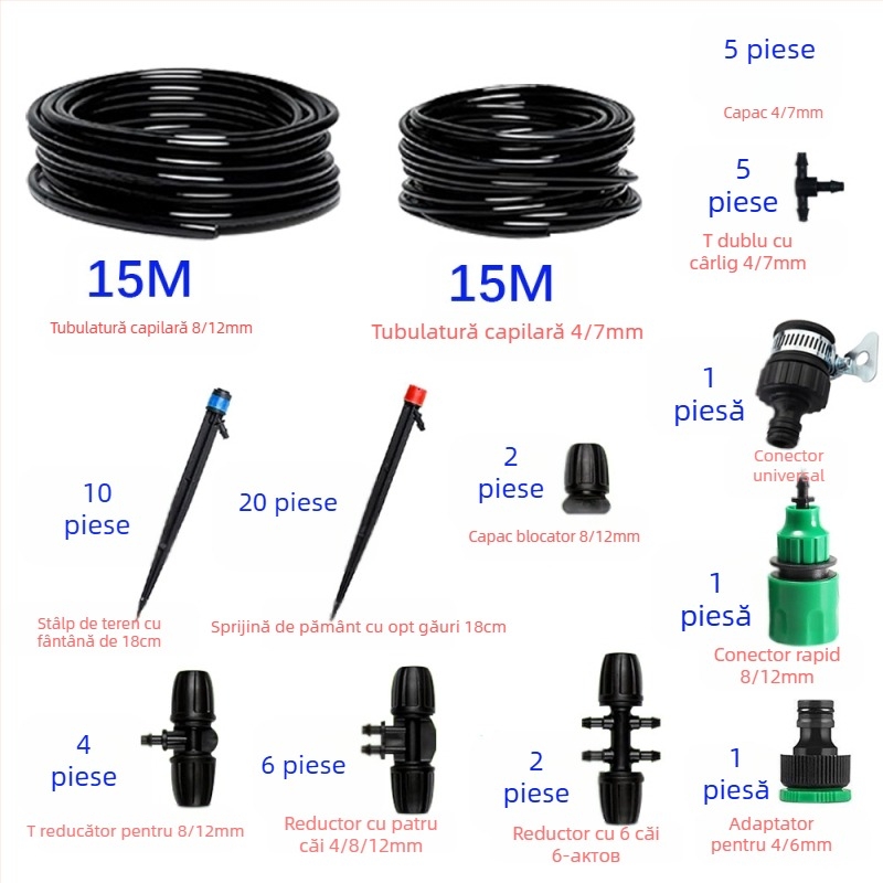 Kit de irigații prin picurare – DIY, PVC și ABS, capacitate 70L, irigare automată cu temporizator pentru grădină